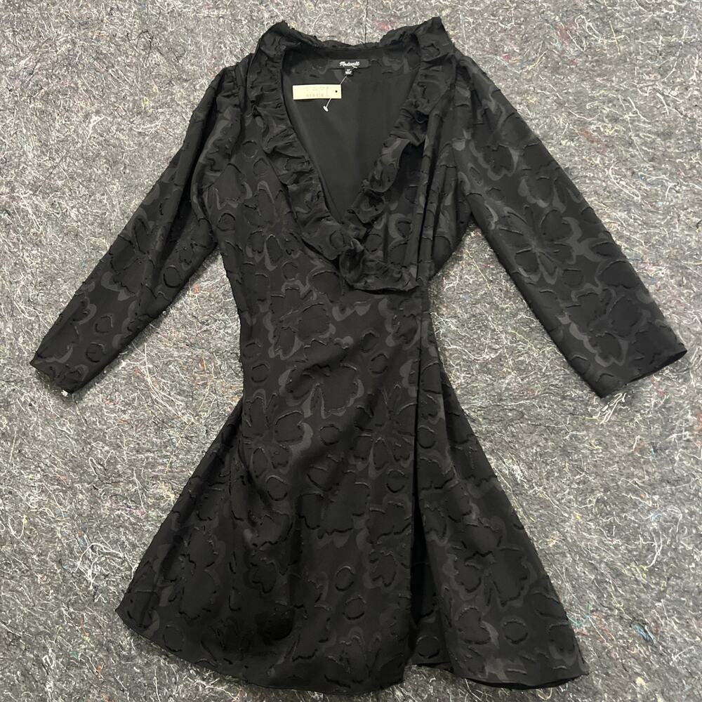 Madewell Women's Side- Wrap Black Ruffle Dress SIZE Small Petite Style AG700 NWT